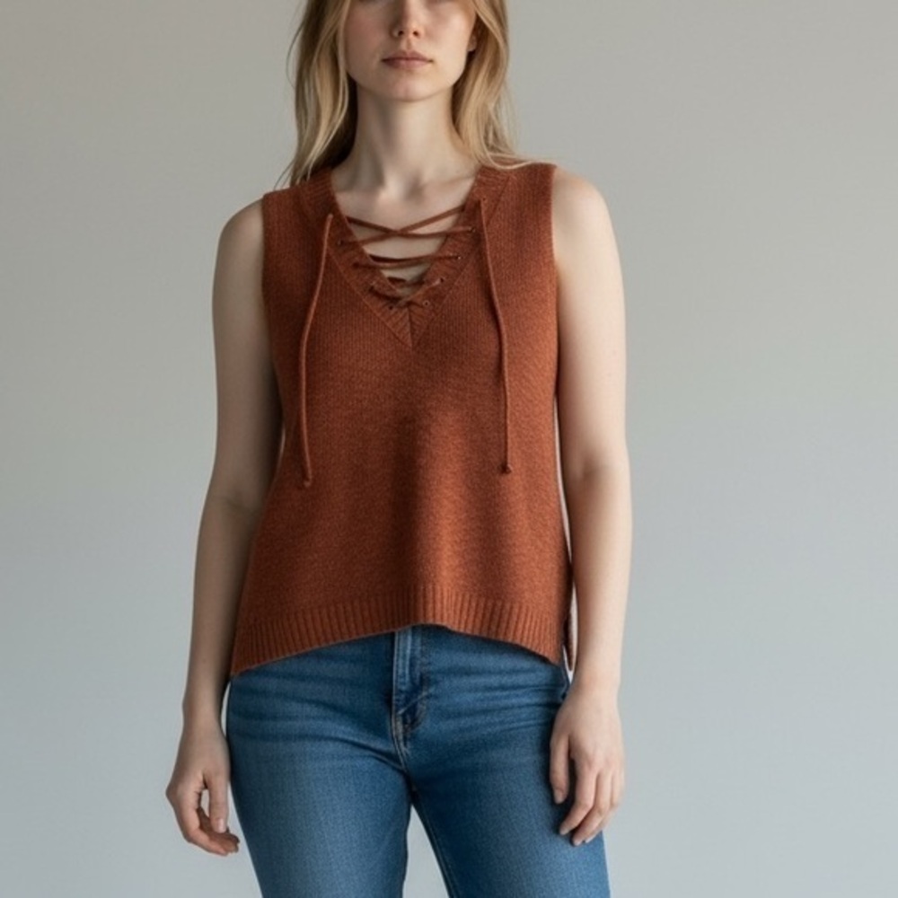 Grace & Lace Terracotta Lace-Up Sleeveless Knit Top